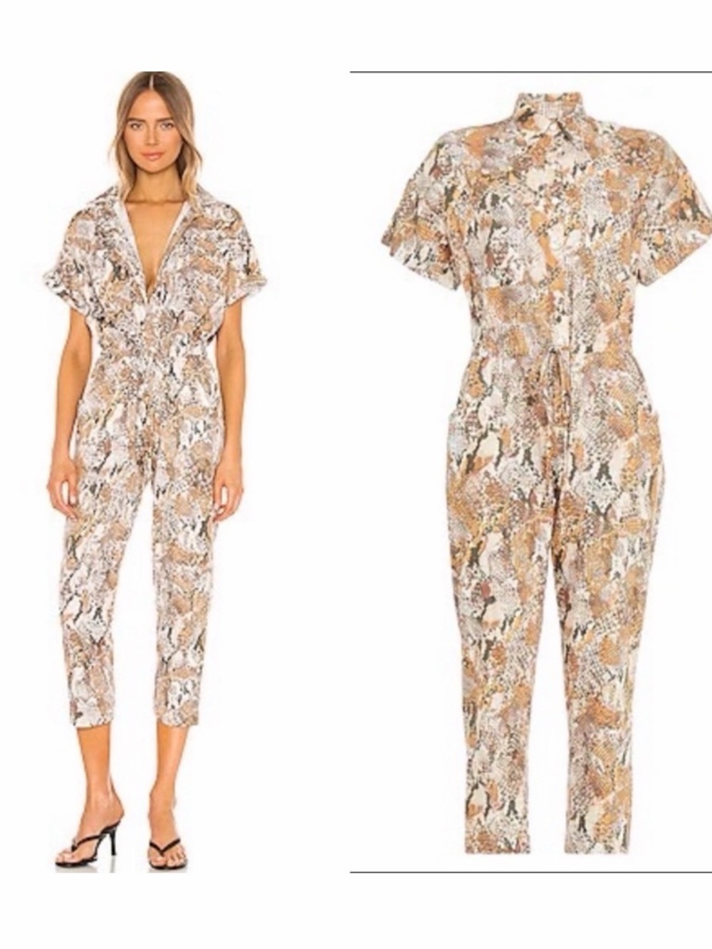 Enza Costa Snakeskin Utility Jumpsuit M Button Front Cotton